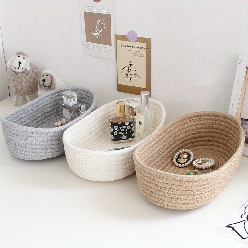 

Woven Rope Storage Baskets Organize Boxes Desktop Sundries Organize Basket Sundries Key Cosmetics Storage