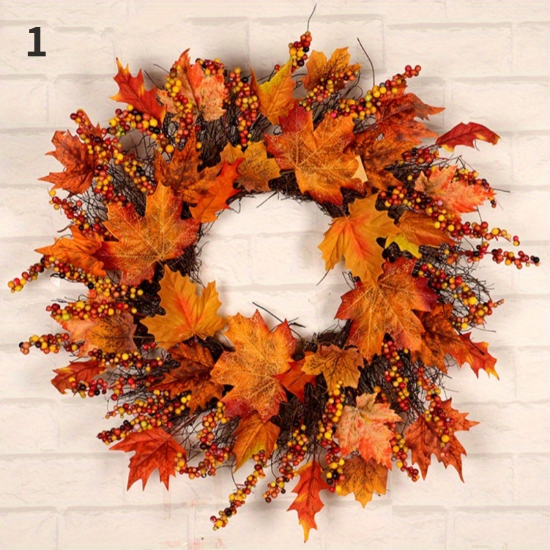 

Autumn Maple Leaf Wreath With Faux Berries, Rustic Wooden & Vine Thanksgiving/christmas Holiday Hanging Decor, 18 Inches