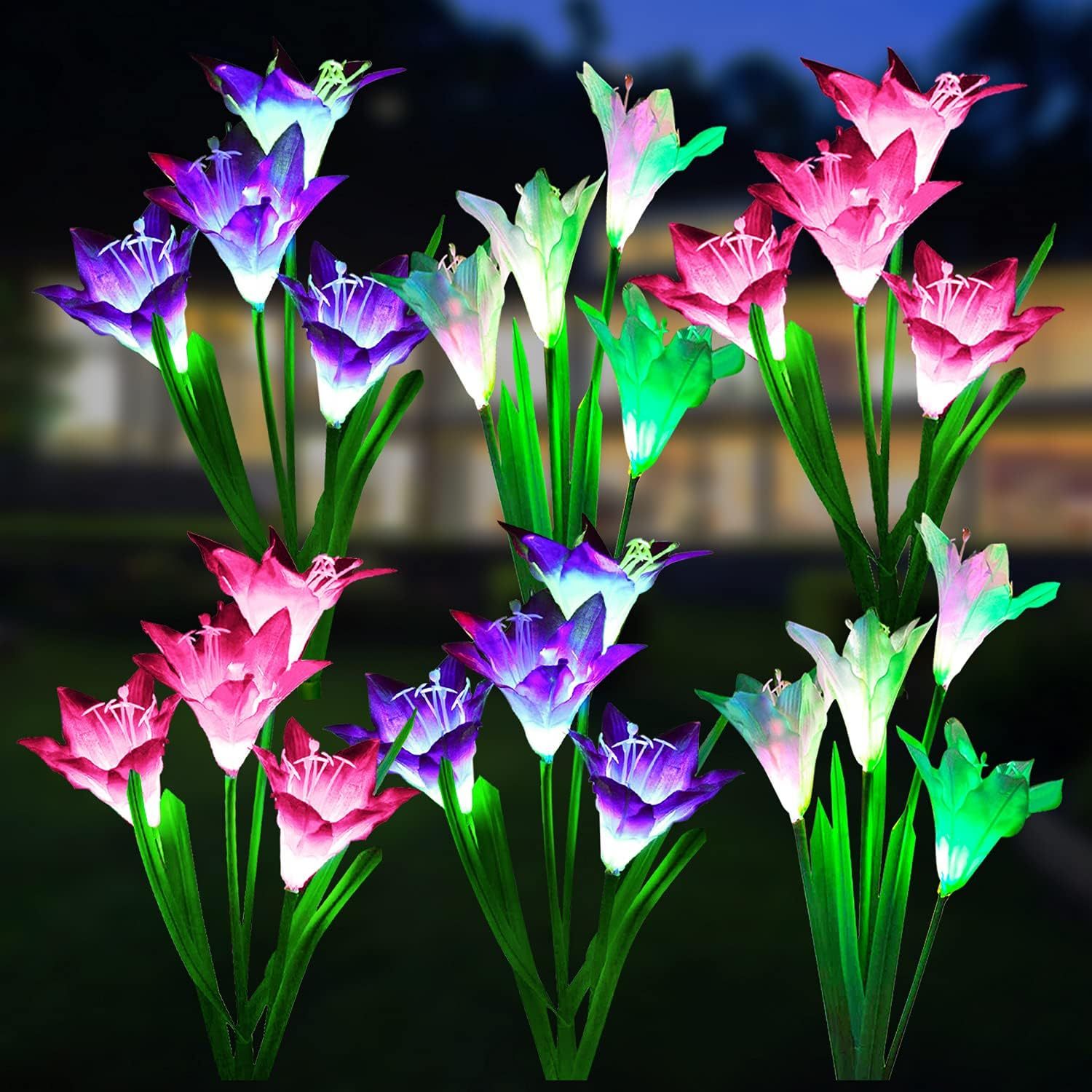 

Solar Lights Outdoor Garden Decorative Flowers 8 Pack, Waterproof With 24 Lily Flowers, Multi-color Changing Led Solar Powered Landscape Lights For Yard Garden Patio