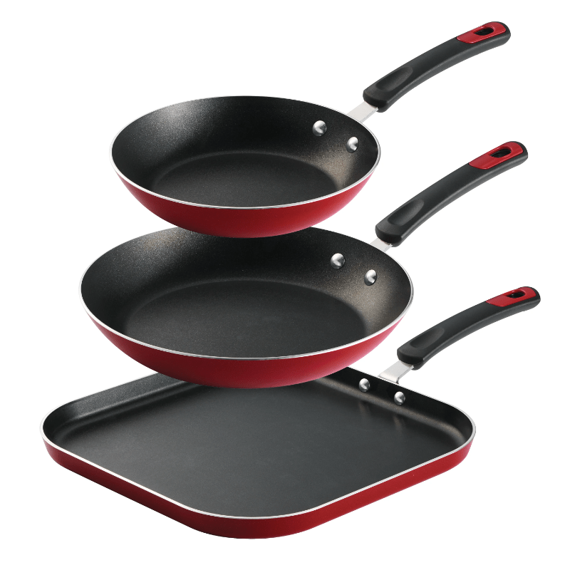 

80149/024 Everyday 3 Pieces Aluminum Non-stick Fry Pan And Griddle Set Metallic Red
