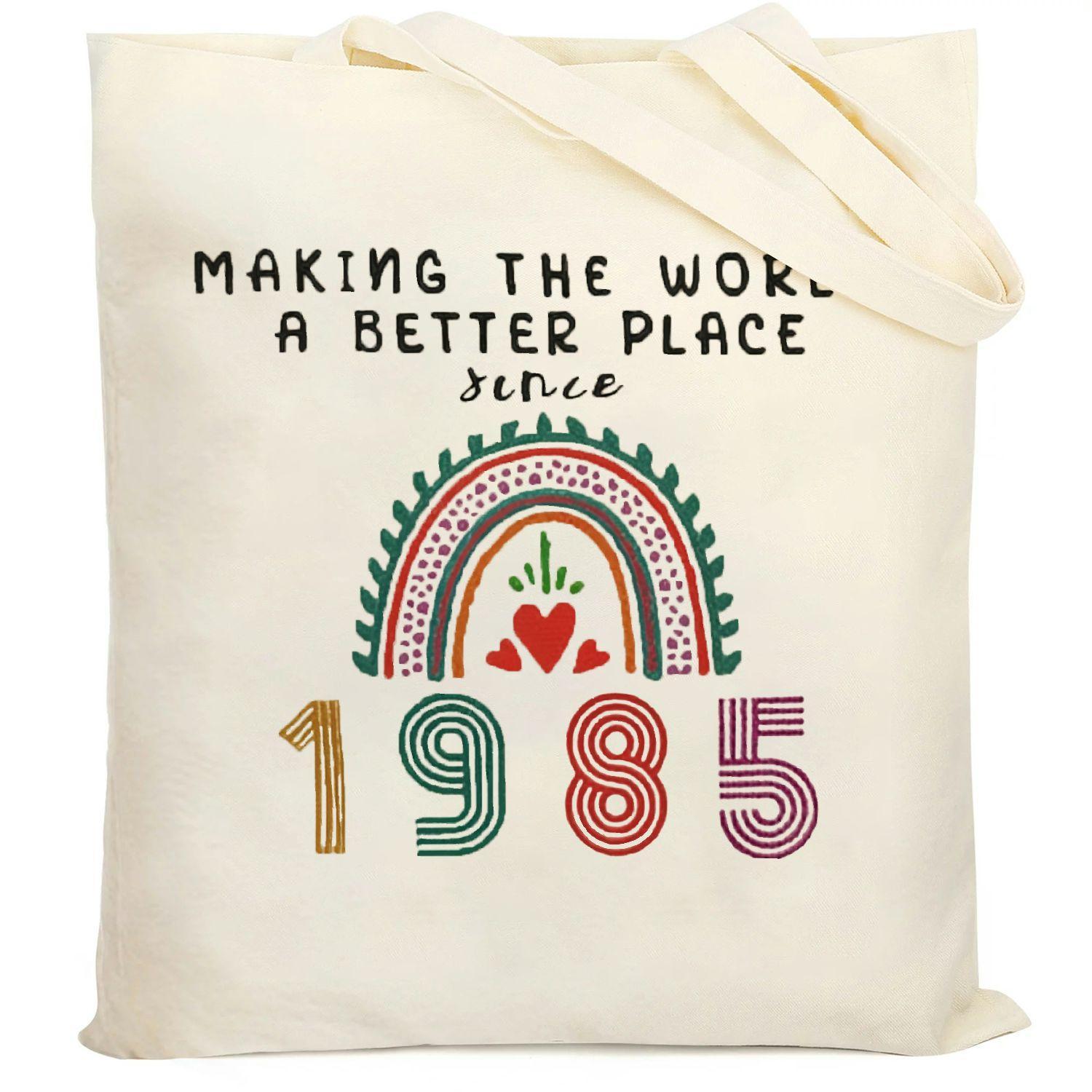 Flat 2d Printing, Birthday Present, Born In 1985, Friendly Tote, Shoulder Bag, Canvas Material, Fabric Bag, Shopping Handbag, Shoulder Carry, Spacious Tote, Minimalist Purse 1793