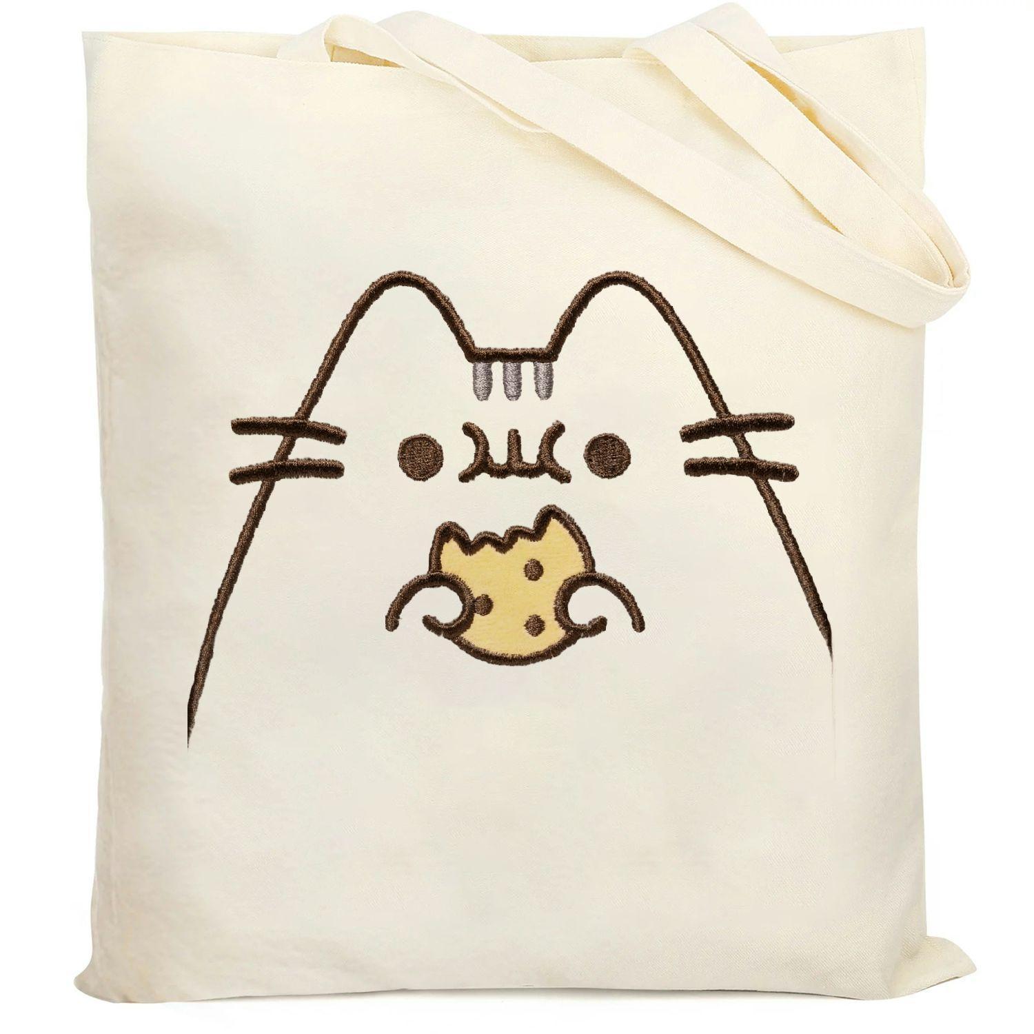 

Cartoon Cat Having A Cookie Print Shopping Bag, Shoulder Bag, Canvas Bag, Cloth Bag, Shopping Handbag, Shoulder Bag, Large Capacity Tote Bag, Minimalist Handbag