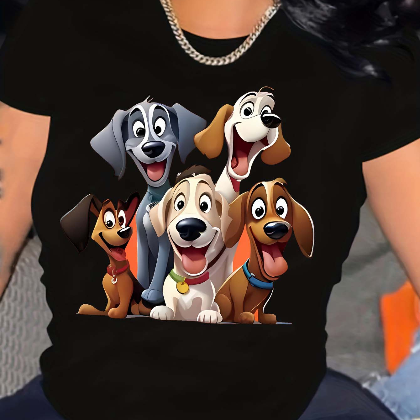 

Women's Casual Cartoon Dogs Graphic Tee, Round Neck Fashion Short Sleeve T-shirt,