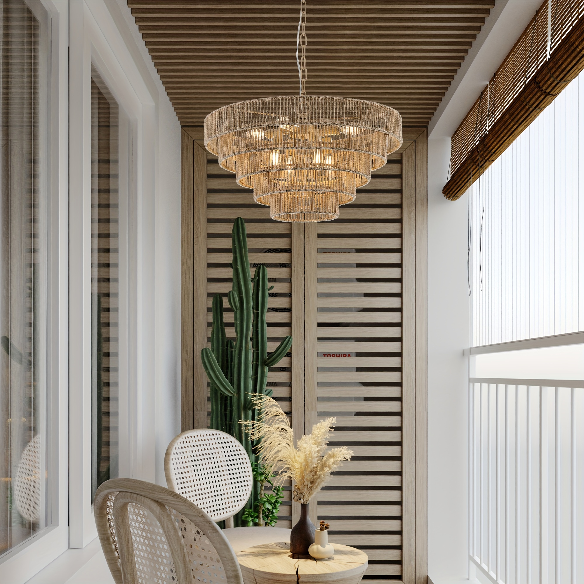 

Bohemian Style Woven Chandelier With 23.6-inch Rattan High Large Rattan Chandelier, With 5 Layers Of Rattan Chandelier Wood