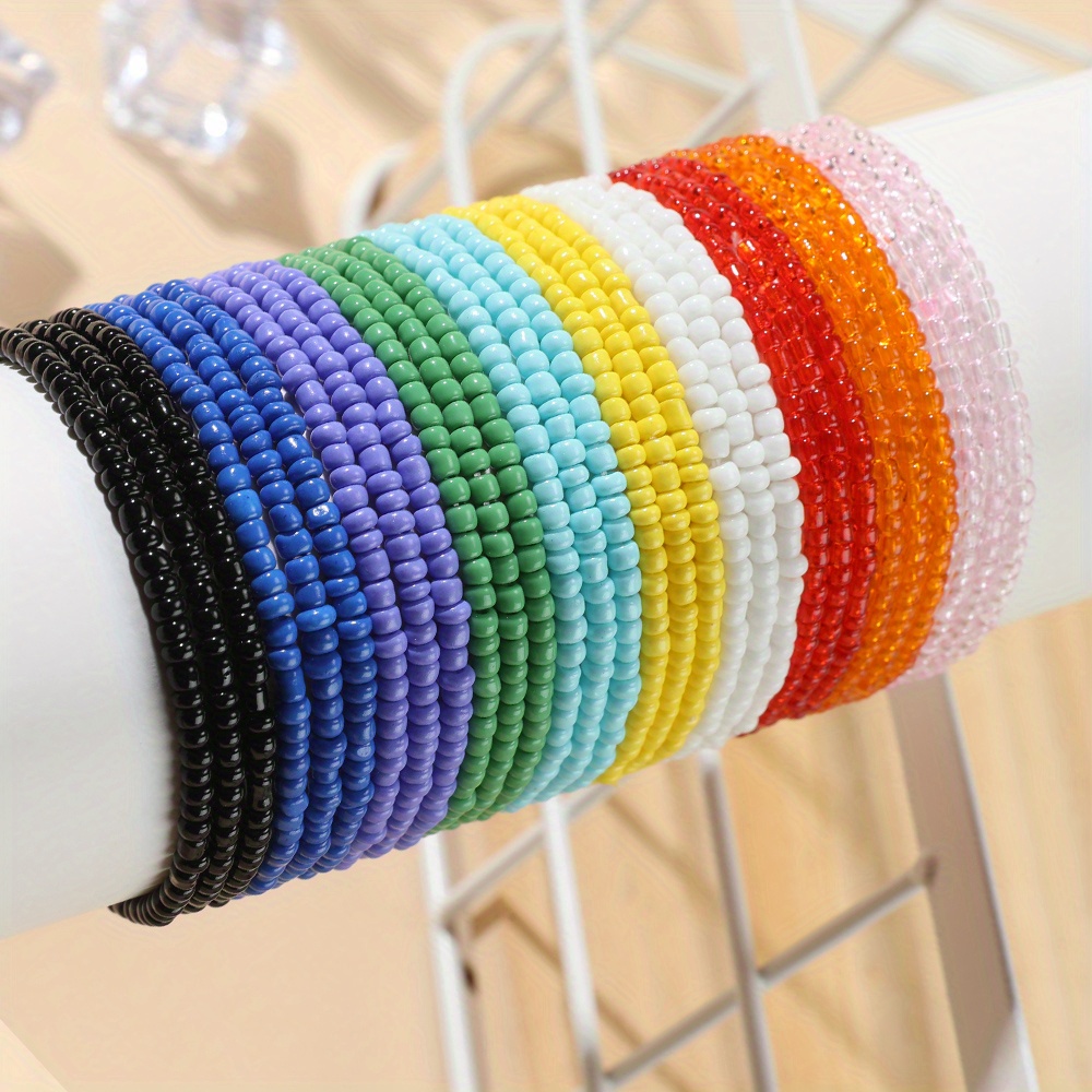 

29pcs Colorful Mini Seeds Beads String Beads Bracelet Set Bohemian Style Stackable Elastic Stretch Hand