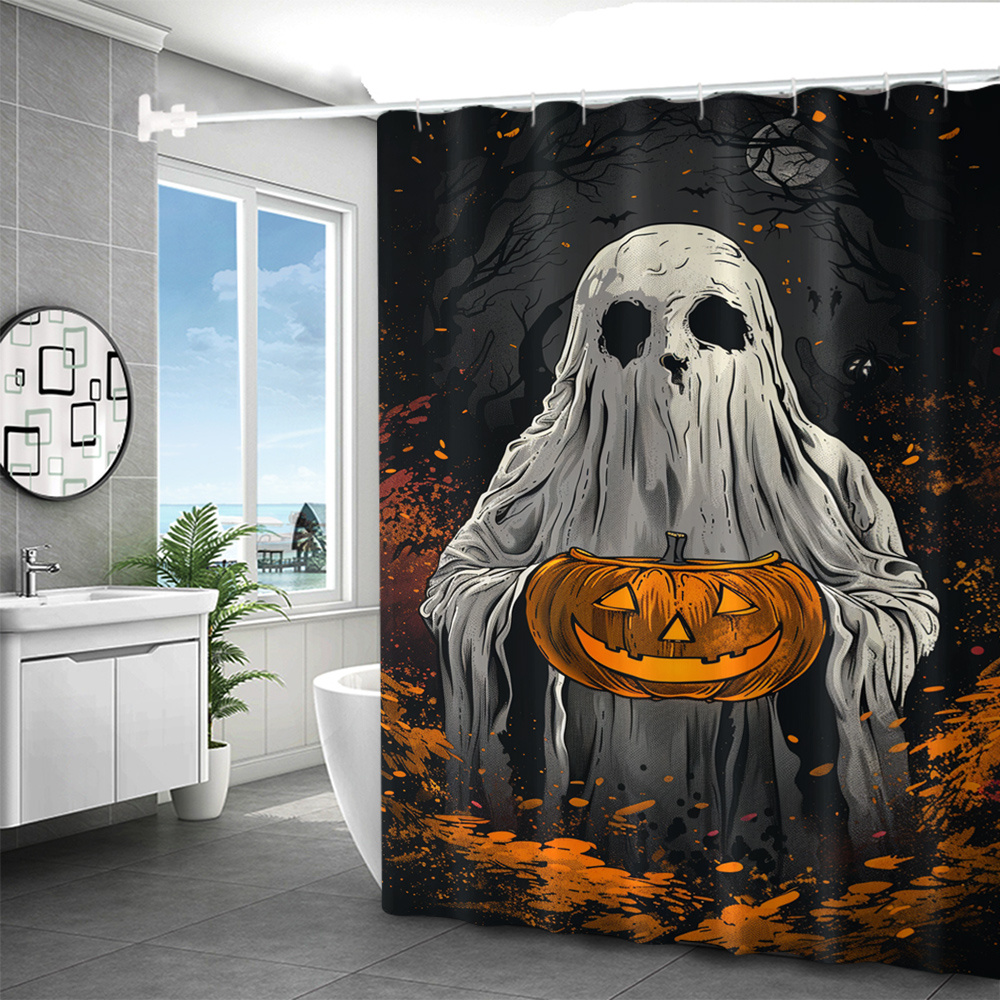 Halloween Ghost Pumpkin Shower Curtain Set With 12 Hooks - 4 Piece ...