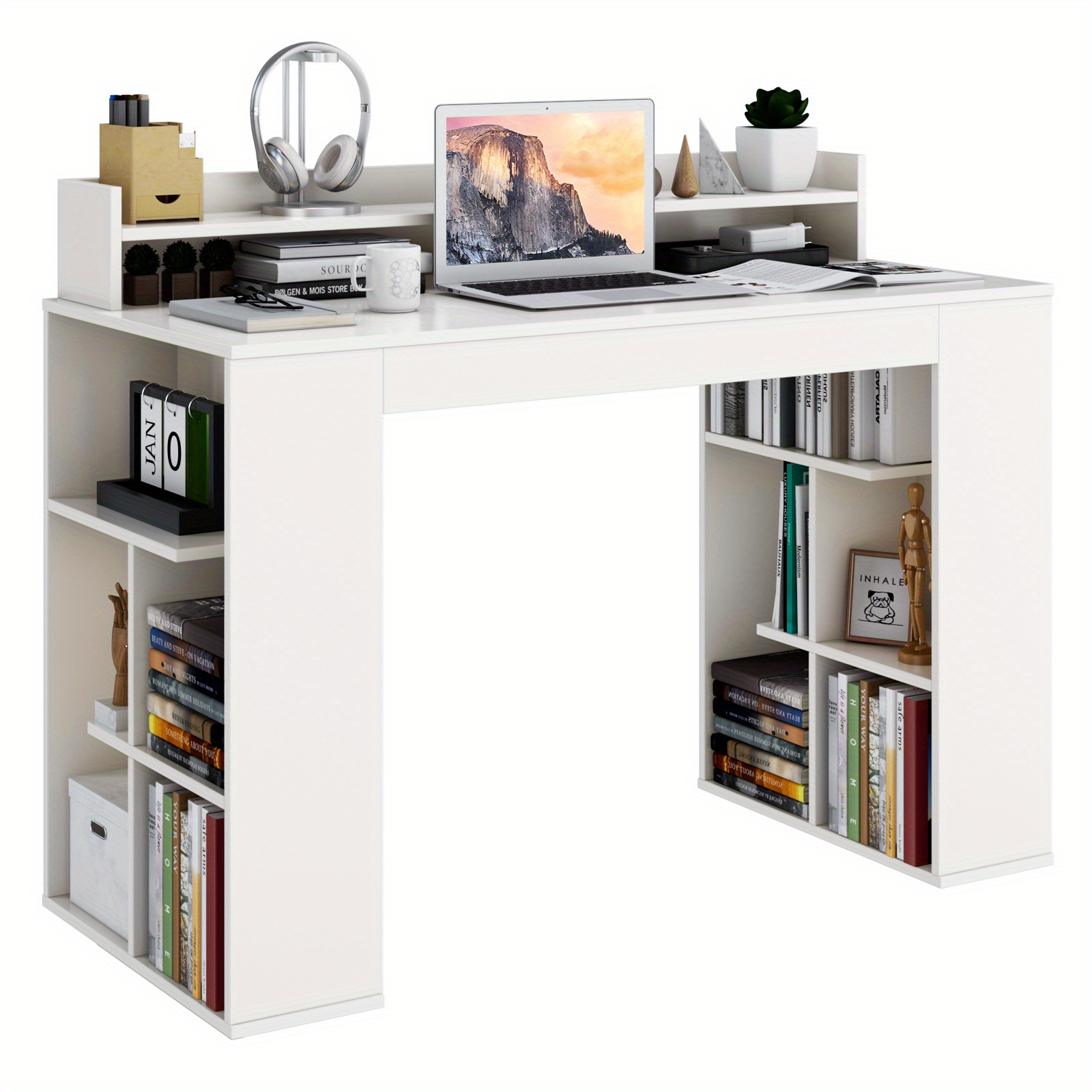 

Maxmass 48" Computer Desk Study Writing Workstation W/ Bookshelf & Monitor Stand Riser