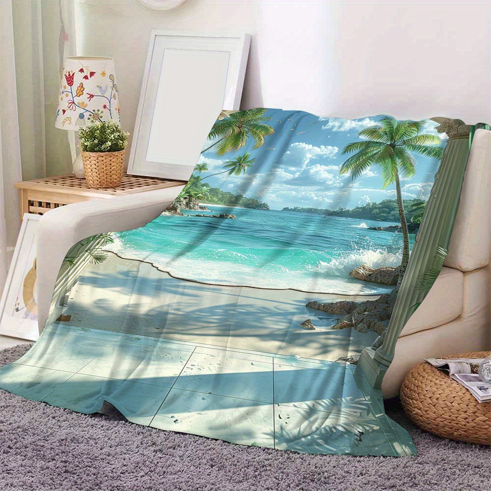 

Cozy Beach-themed Flannel Throw Blanket - Digital Print, Soft & Warm For Couch, Bed, Office, And Travel - Versatile All-season Gift