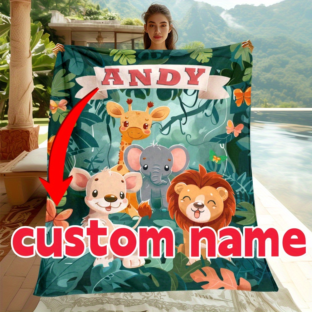 

Personalized Cozy Flannel Throw Blanket With Cute Animals - Soft, Lightweight & For Sofa, Bed, Travel, Camping - Custom Name Option - Perfect Gift For Family & Friends