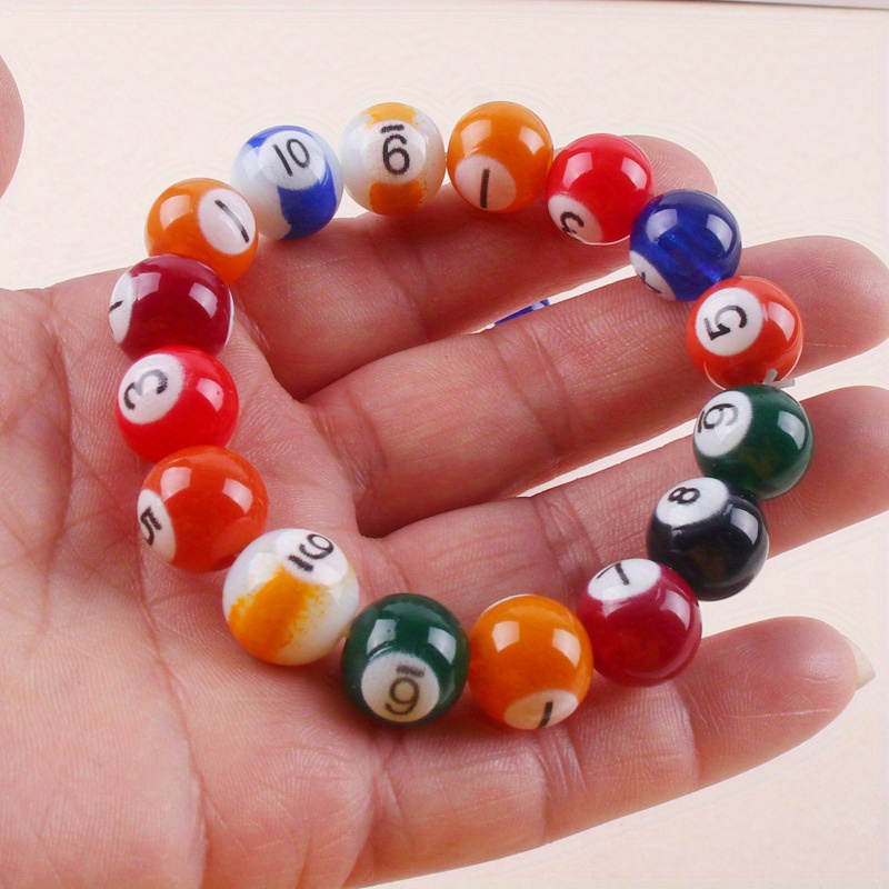 

Boho Vintage Style 12mm Acrylic Billiard Numbered Beads Bracelet, Unisex Fashion Glass Dome Jewelry For Daily Wear, Gift-giving, All Seasons - Campus Related No Metal Plating