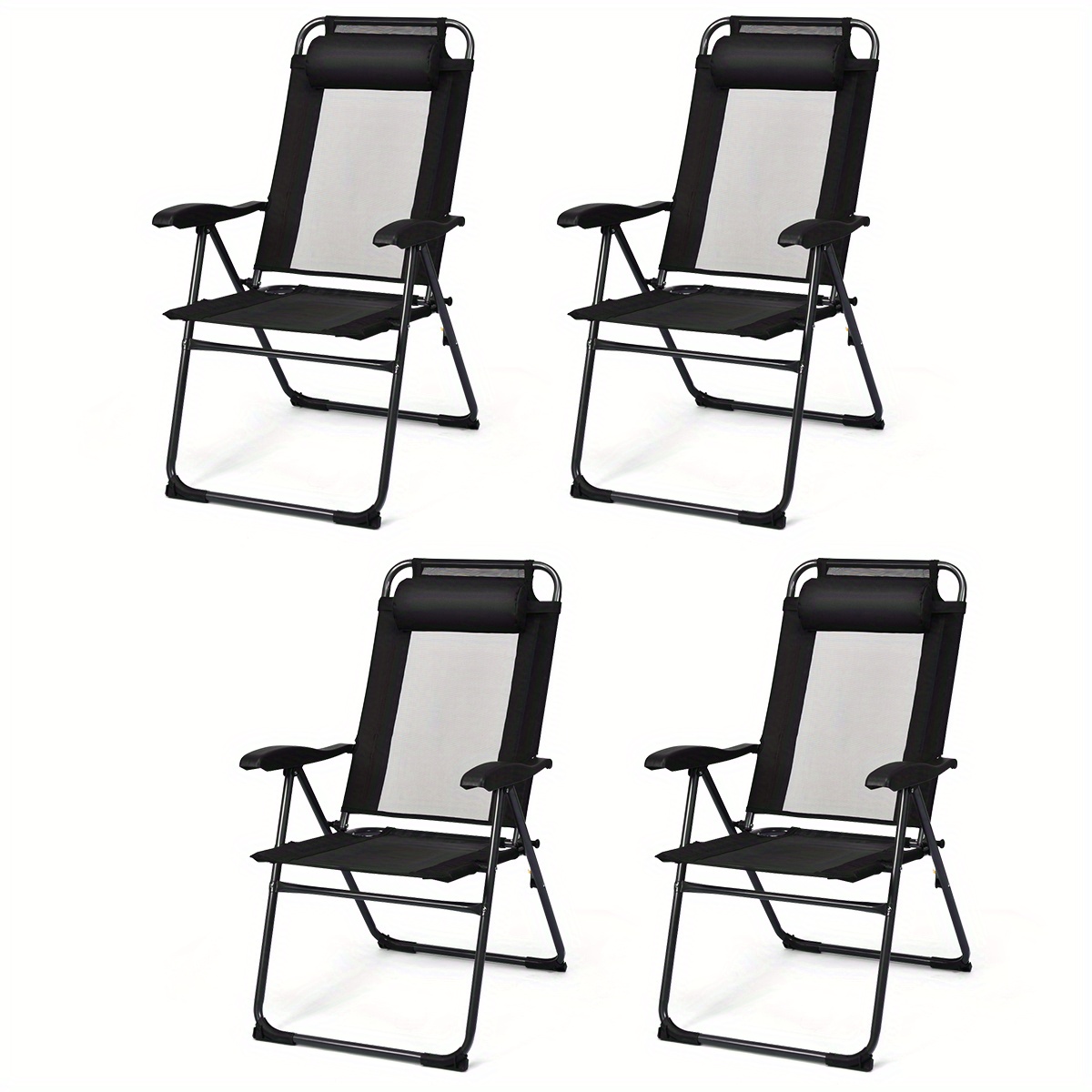 

Multigot 4pc Folding Chairs Adjustable Reclining Chairs With Headrest Patio Garden Black