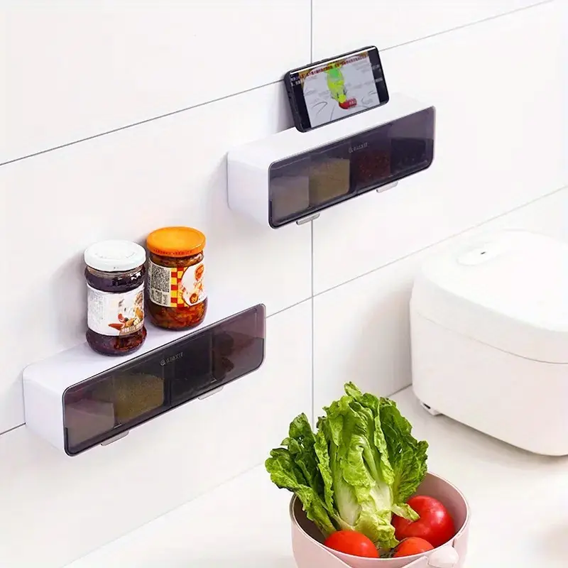 wall mounted multi grid seasoning box non occupying storage rack kitchen organizer storage container spice container set Product details 3