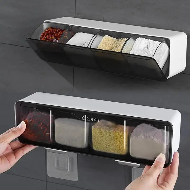wall mounted multi grid seasoning box non occupying storage rack kitchen organizer storage container spice container set Product details 5