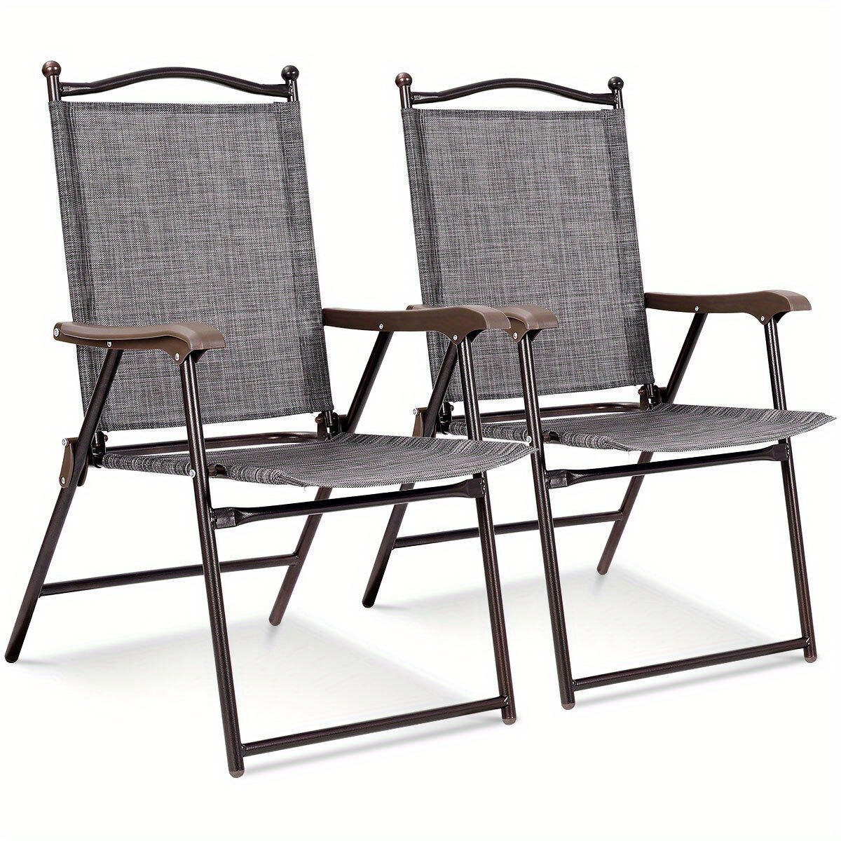 

Maxmass Set Of 2 Patio Folding Sling Back Chairs Camping Deck Beach Gray