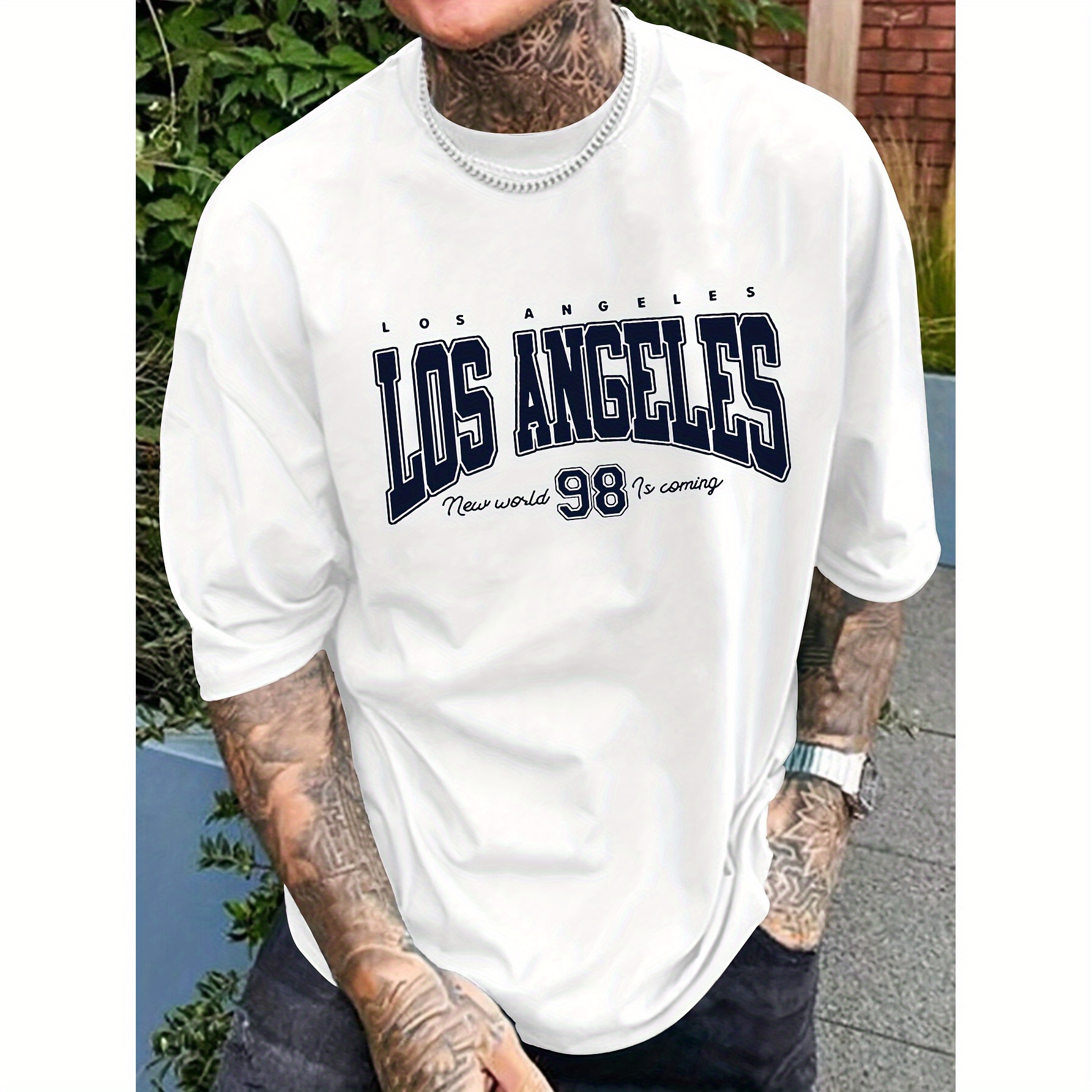 

Los Angeles 98 Print T Shirt For Men, Casual Short Sleeve T Shirt For Summer