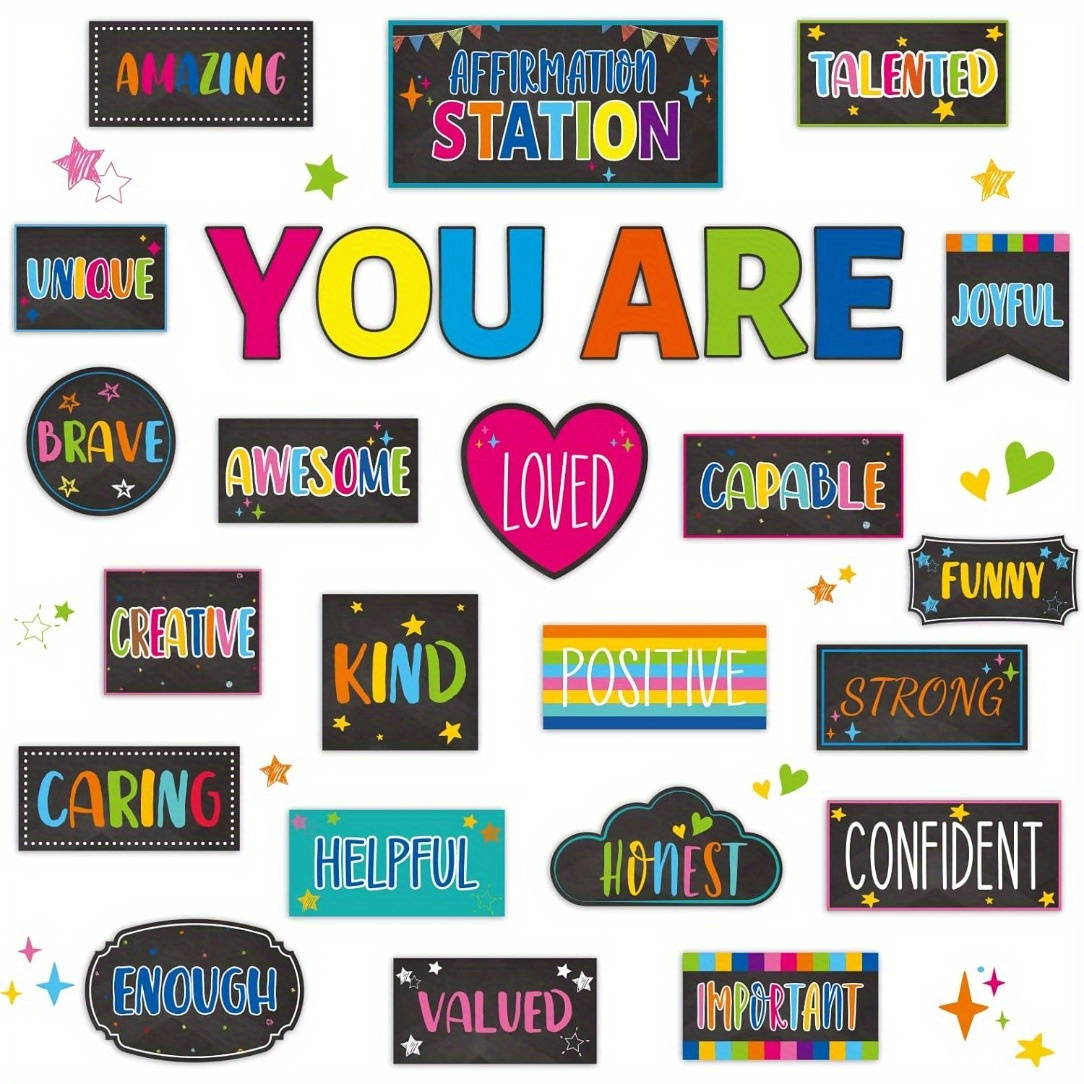 

27-piece Motivational Affirmation Station Bulletin Board Set - Positive Mental Health Posters & Cutouts For Classroom Decor, Teacher's School Chart Wall Supplies