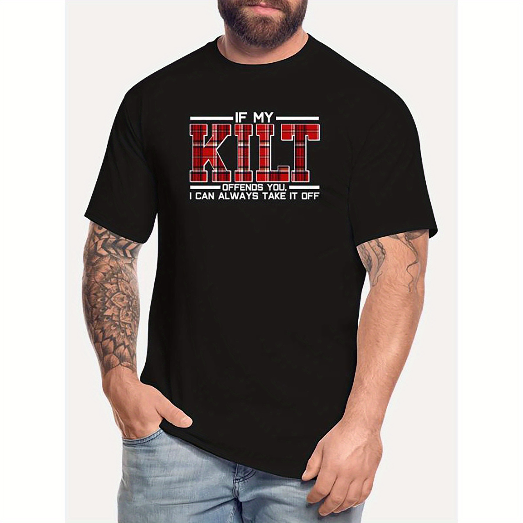 

Kilt-2232 Funny Men's Short Sleeve Graphic T-shirt Collection Black