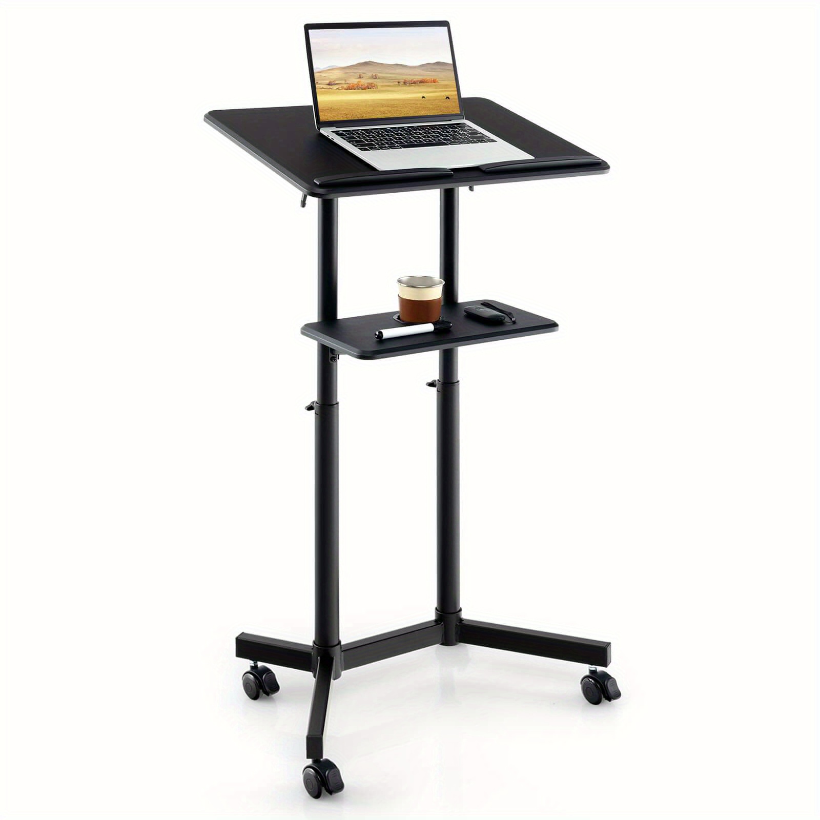 

Maxmass Mobile Lectern Podium W/ Tilting Top Storage Tray & Cup Holder Lockable Casters