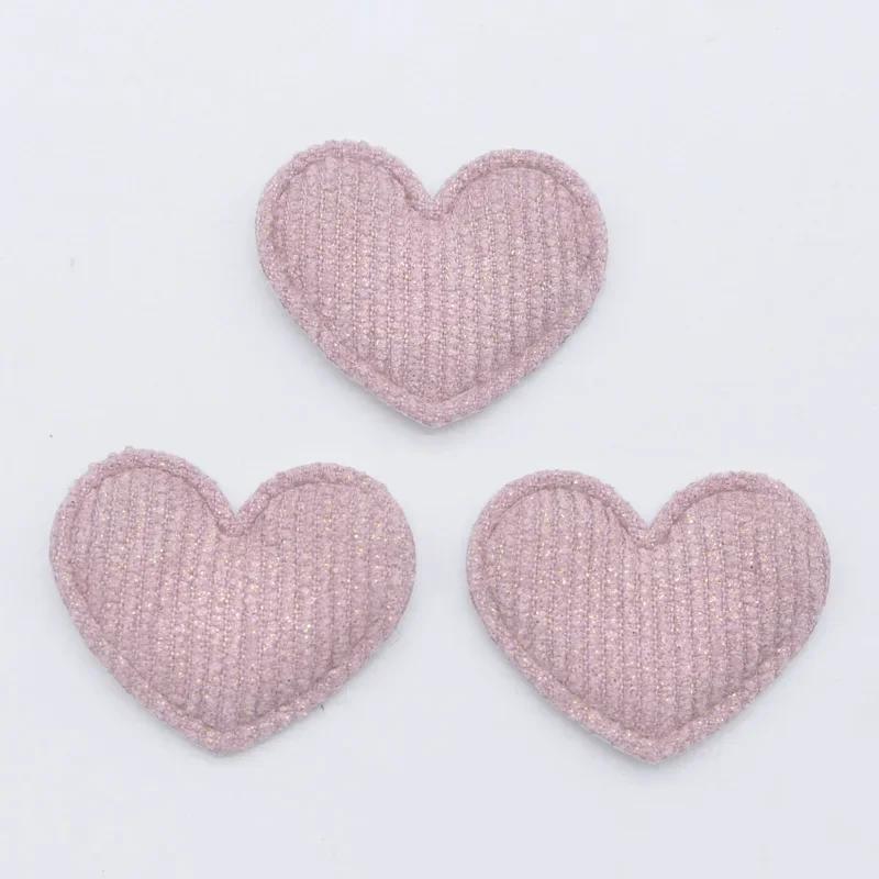 50pcs 35 X 30mm Padded Glitter Cloth Heart Appliques For Hat Clothes Leggings Sewing Supplies Headwear Decor Patches