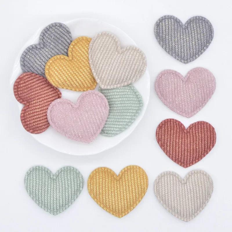 

50pcs Assorted Colors Heart-shaped Patch Set For Diy Clothing Repair, Glitter Padded Fabric Appliques For Sewing, Hats, Headwear And Crafts Decor