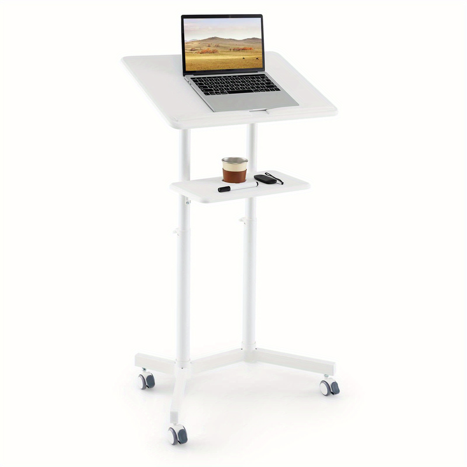 

Maxmass Mobile Lectern Podium W/ Tilting Top Storage Tray & Cup Holder Lockable Casters