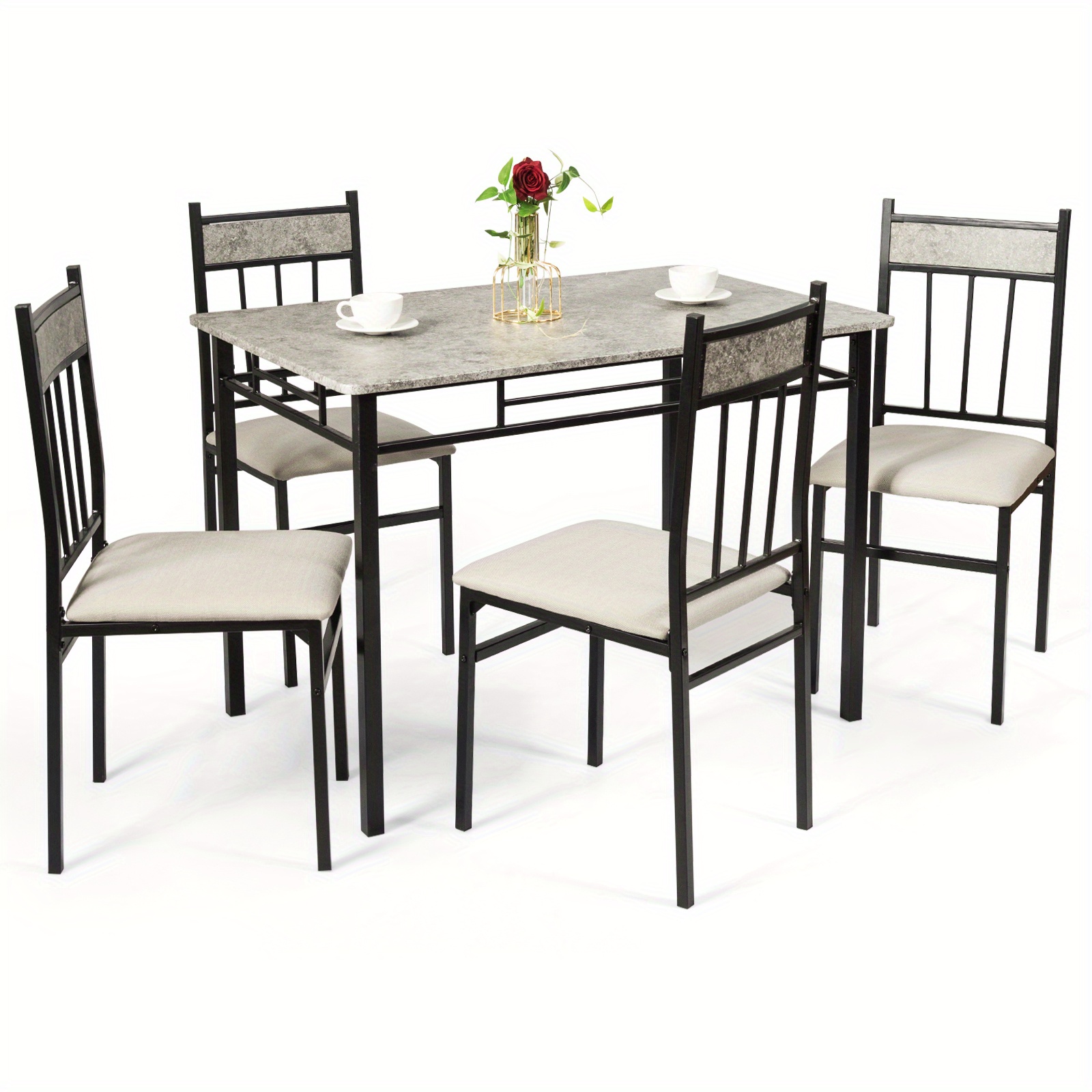 

Maxmass 5 Piece Dining Set Faux Marble Top Table And 4 Padded Seat Chairs W/ Metal Legs
