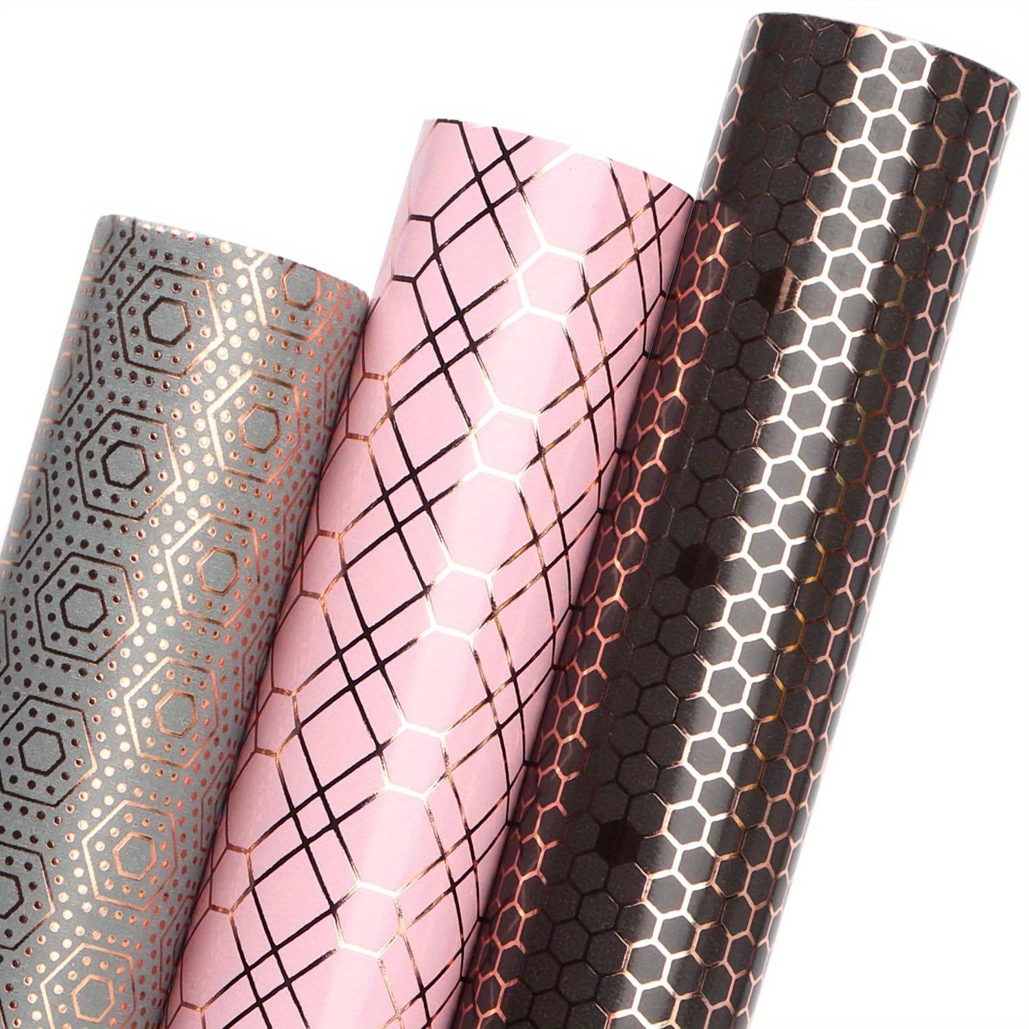 

Rose Golden Geometric Gift Wrap Paper - 3 Rolls Foiled Paper For Birthday, Valentine's, Day, Wedding, Christmas - Pink, Grey, Black Patterns - 10ft X 17in Each