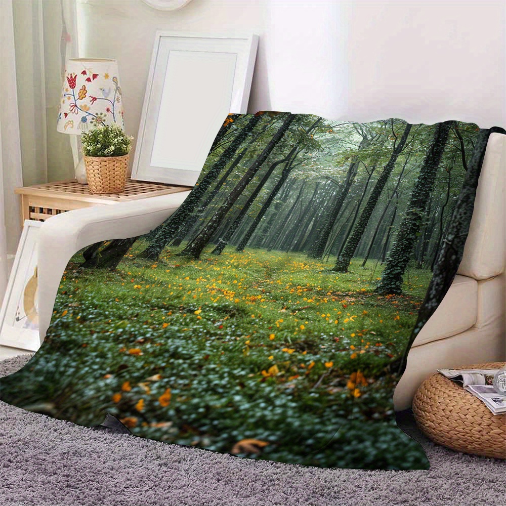 

Cozy Green Forest Flannel Throw Blanket - Digital Print, Soft & Warm For Couch, Bed, Office Naps - All-season Gift Blanket