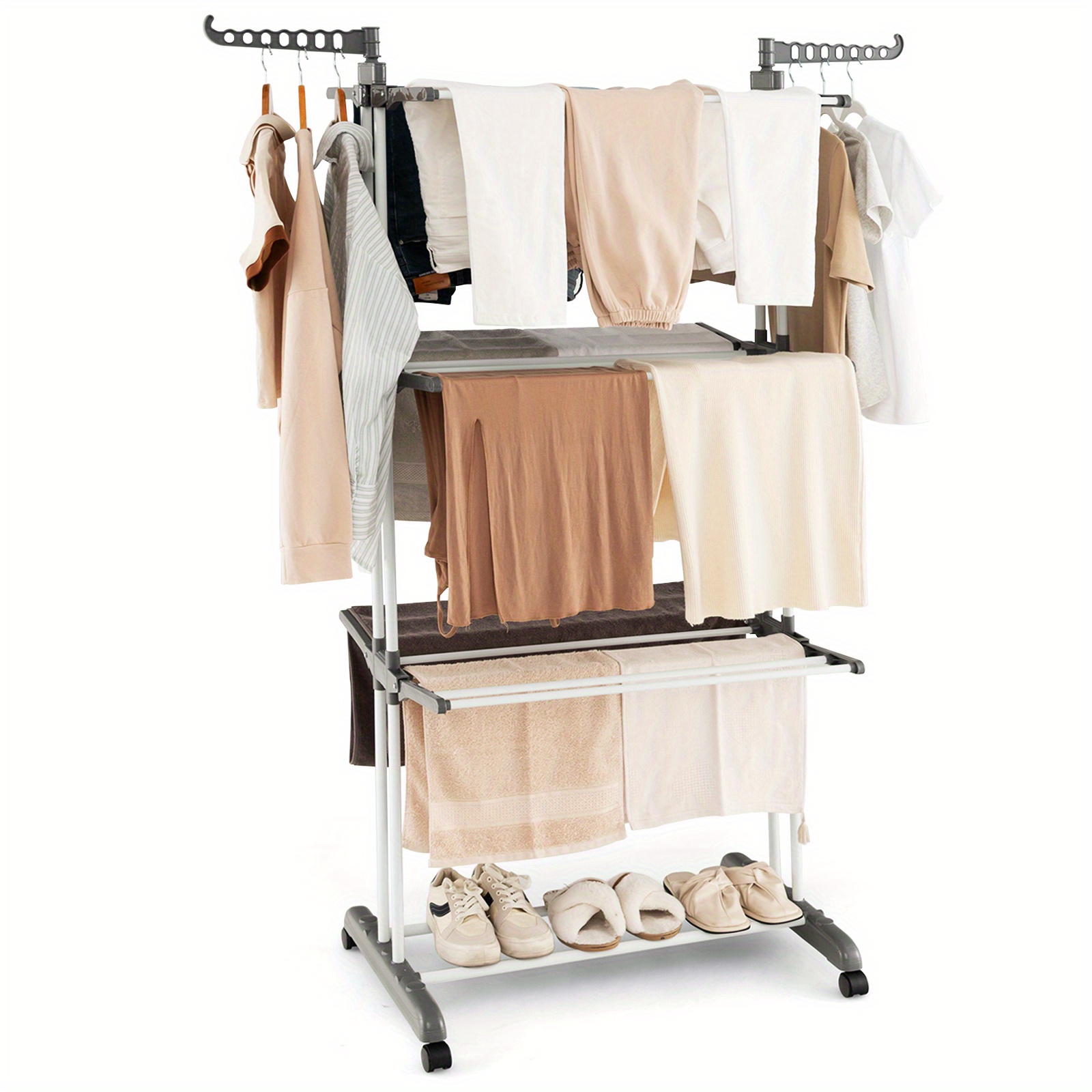 

Multigot 3-tier Folding Clothes Drying Rack W/ Rotatable Side Wings & Collapsible Shelves