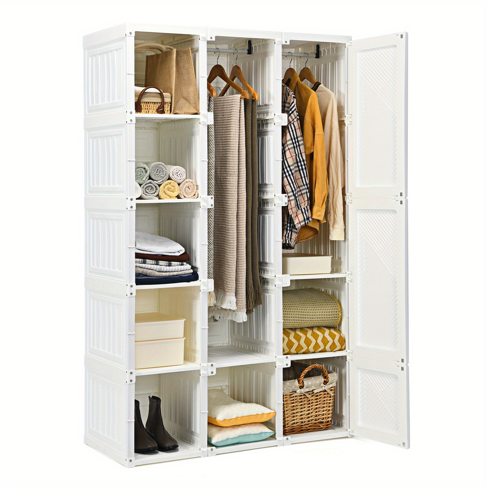 

Multigot Portable Closet Clothes Foldable Armoire Wardrobe Closet W/10 Cubes Hanging Rods