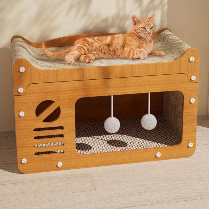 

Dual- Tv-shaped Cat Scratching Pad & Lounge - Cardboard Board For Cats With Built- Balls