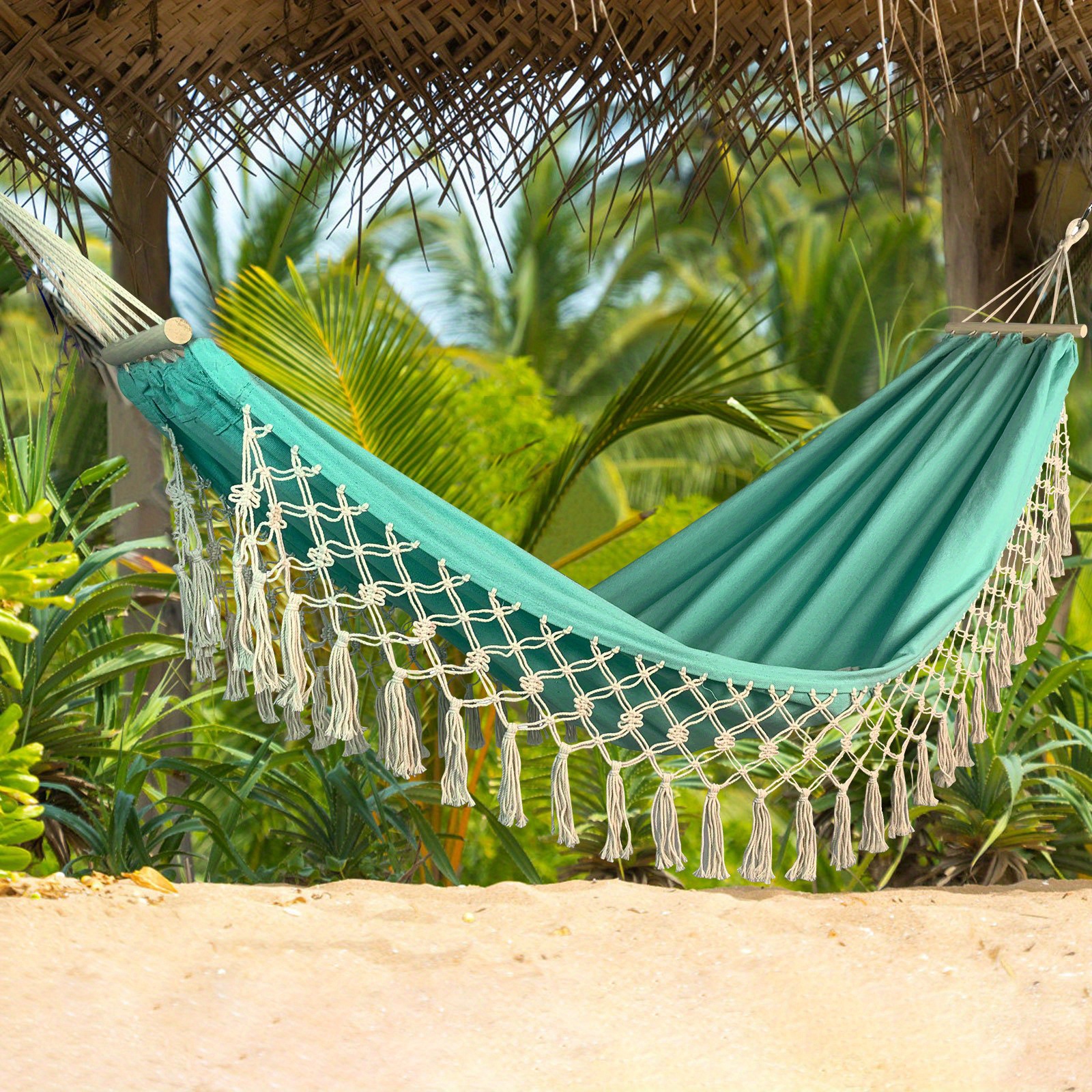 

Canvas Hammock – Fringe-adorned Swing With Anti-flip Design – Perfect For Outdoor Photography, Countryside Decor, Camping And Outdoor Adventures