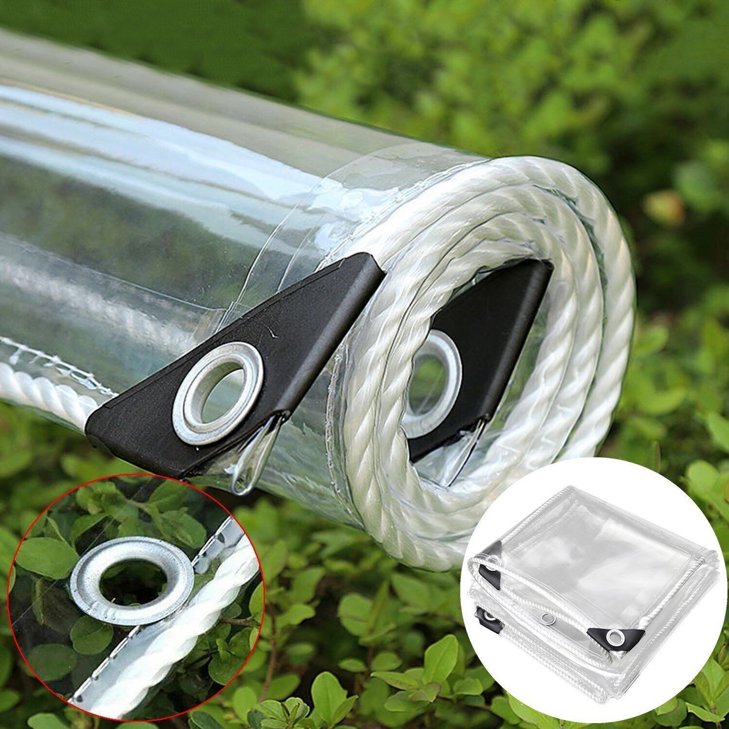 Image of Topchances High Strength Pvc Transparent Tarpaulin, Clear Cover With Reinforced Eyelets And Ropes, For Home Kitchen Garden Patio Outdoor Protection