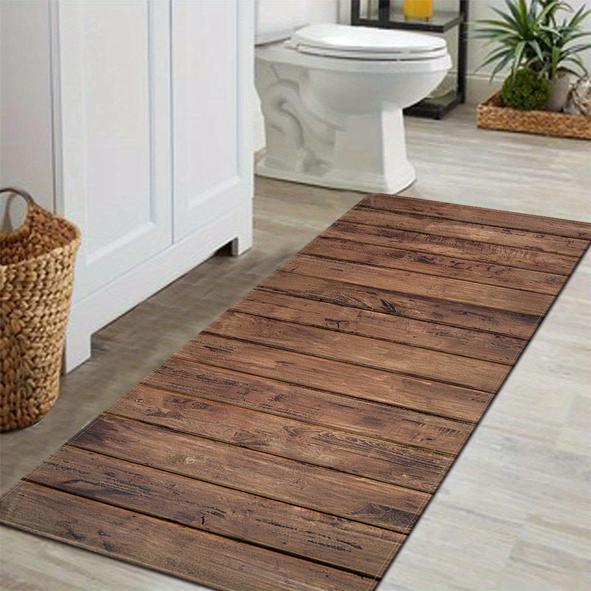 1pc   polyester wooden board pattern area rug non slip absorbent floor mat for bedroom living room kitchen bathroom bedside laundry indoor use hand wash only details 1