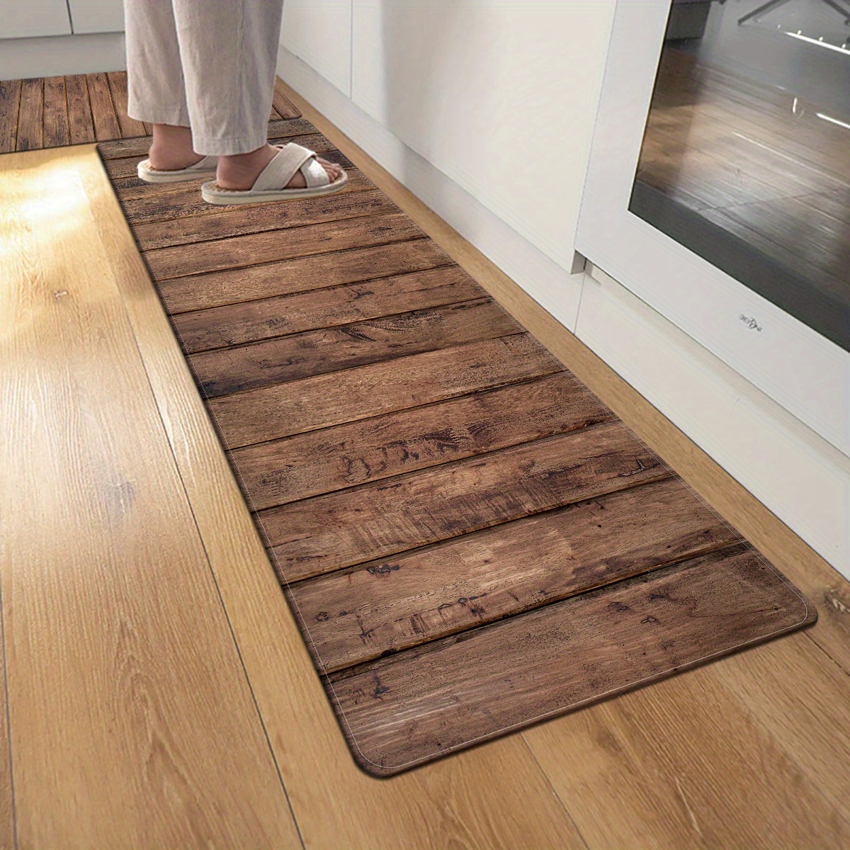 1pc   polyester wooden board pattern area rug non slip absorbent floor mat for bedroom living room kitchen bathroom bedside laundry indoor use hand wash only details 2