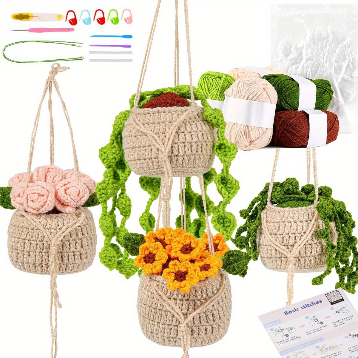 

Crochet Kit | Crochet Kit For Beginners | Beginner Crochet Kit With Step By Step Video Lessons | 4 Pc Cute Potted Plants Crochet Kit With Complete Crochet Accessories