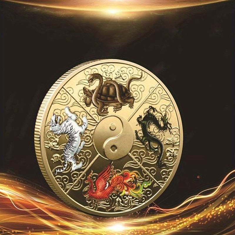 

1pc Tai Chi Mythical Beasts Chinese Lucky Coin - Antique Style Scratch-off Collectible, Metal, For Ages 14+