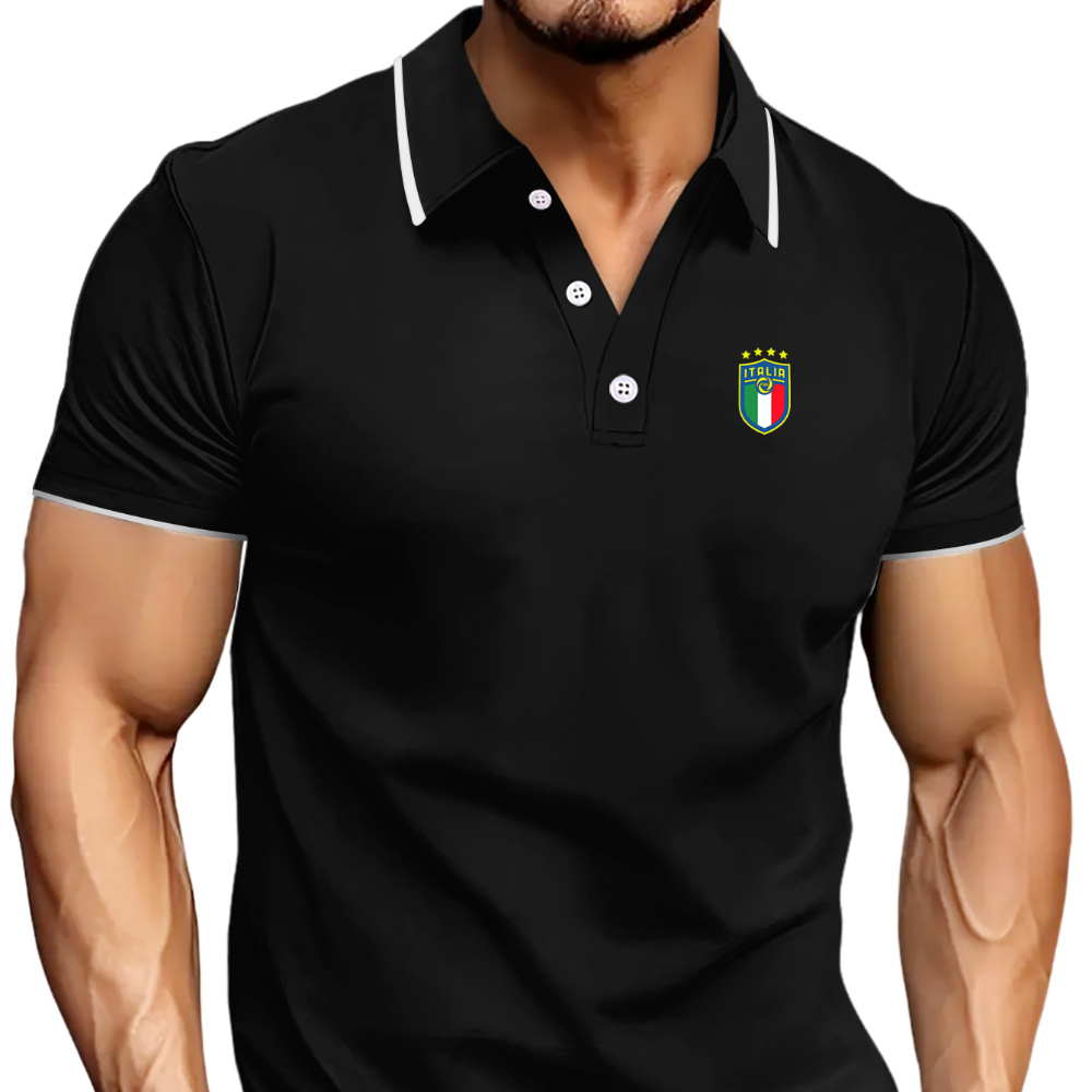 

Symbol Of Italy Print Men's Short Sleeve Golf Shirt With Lapel Design, Summer Comfy Top For Daily Wear, Business & Sports Activity