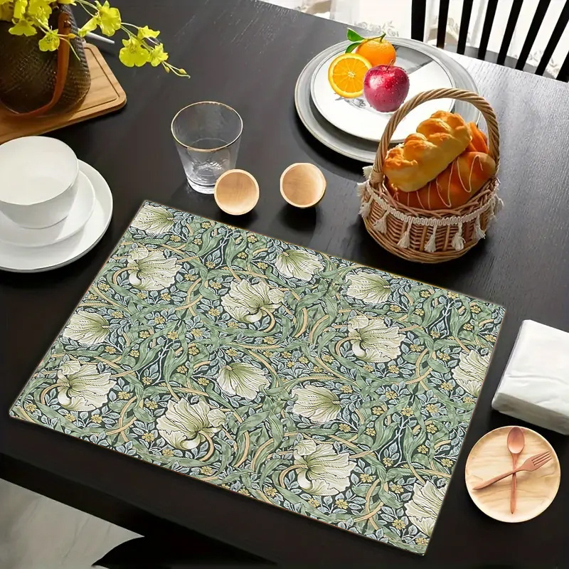 

4pcs Set Vintage Floral Linen Placemats - Non-slip, Heat-resistant Table Mats For Home & Kitchen Decor