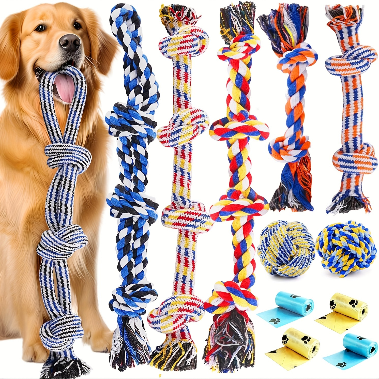 

4-pack Rainbow Knot Dog Toys Set, Heavy-duty Fabric Chew Toys For All Breed Sizes, Interactive Bite-resistant Pet Products For Aggressive Chewers, Teeth Cleaning &