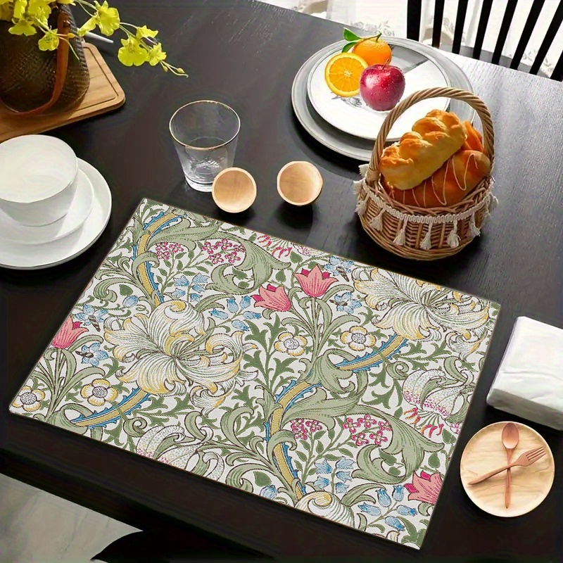 

4 Pieces Of Fashionable And Unique Floral Pattern Placemats - Perfect For Home Kitchen And Dining Table Use. Made Of Durable Linen Material, Hand Wash Only.