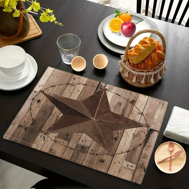 

4pcs Creative Retro Wood Grain Five-pointed Star Pattern Printed Placemats For Home Kitchen Table /placemats Tabletop Protection Kitchen Table Decoration Accessories