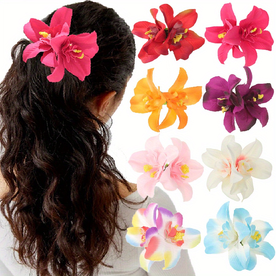 

Bohemian Style Artificial Cattleya Hybrida Flower Hair Clip For Women Side Flowers Hairpin Barrettes Headwear