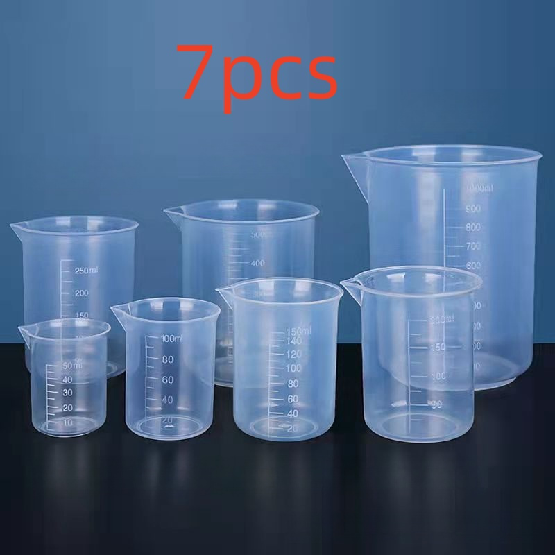 TEMU 7pcs Clear Plastic Measuring Cup Set With Scale - Durable, Beakers For Kitchen & Lab Use, Sizes 1.69oz To 33.81oz