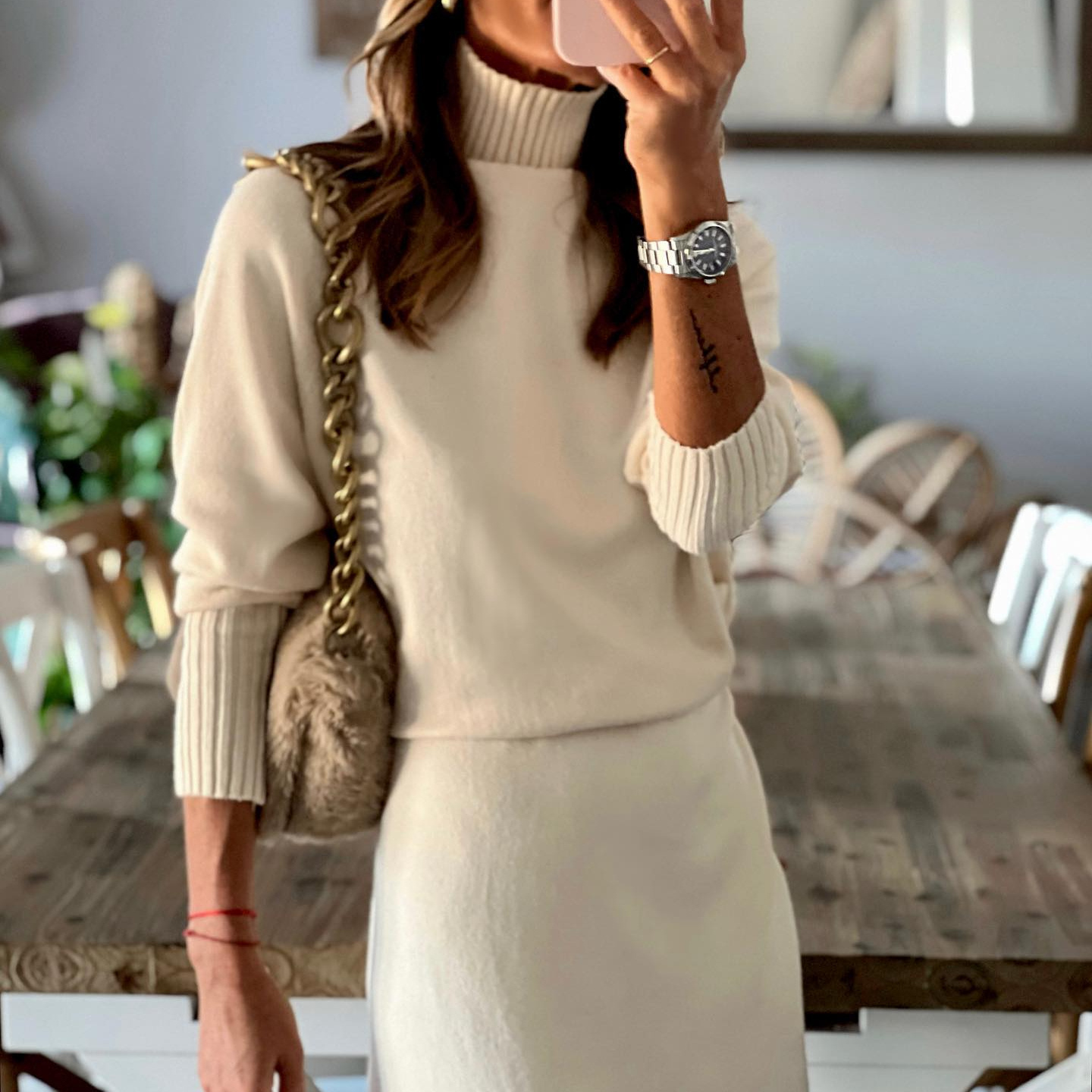 

Solid Color Turtle Neck Sweater Dress, Elegant Long Sleeve Dress For Fall ＆ Winter, Women's Clothing