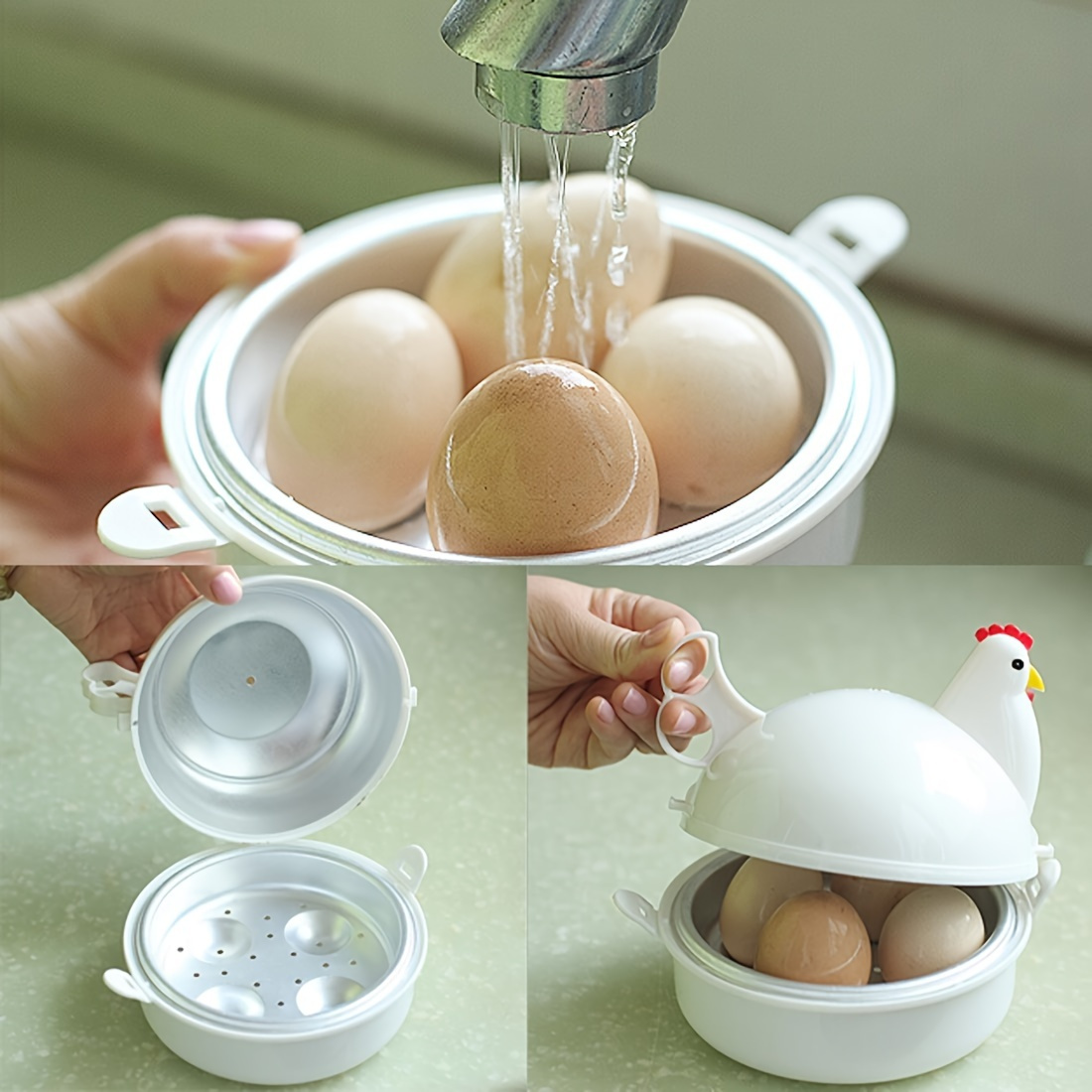 

Chicken-shaped Microwave Egg Poacher: 4-egg Boiler With Stainless Steel Construction