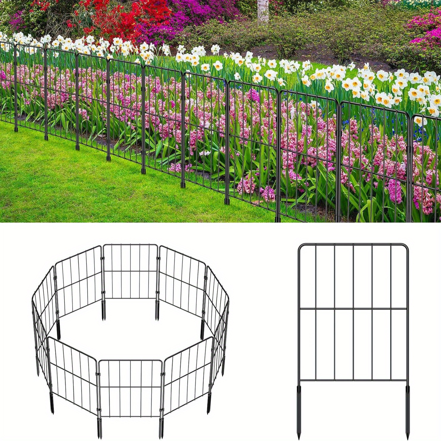 

10 Pack Animal Barrier Fence Decorative Garden Fence Rustproof Metal Fencing For Yard Garden Edging Border For Yard Patio Garden 22in (h) X 10ft (l)