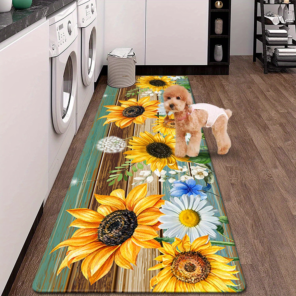 Elegant Sunflower Design Area Rug - Non-slip, Durable For Kitchen ...