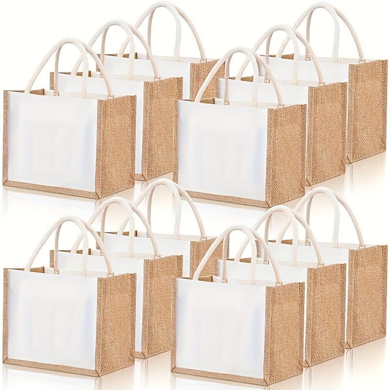 

12pcs Mini Burlap Gift Bags With White Handles - Reusable Jute Tote Bags For Weddings, Bridesmaids, Diy Crafts, Beach & , Lightweight & High-quality Canvas Shopping Handbags, Wedding Purse