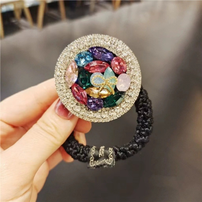 TEMU Fascia per capelli con diamanti e cristalli, elasticit�, per influencer, strass lucidi europei e americani, elastici in pelle grossa, anelli per